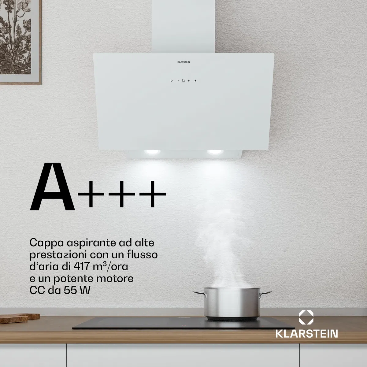 Klarstein Cappa Aspirante a Incasso 60cm, Cappa Cucina con Filtro, Cappa Cucina in Alluminio Lavabile in Lavastoviglie, Cappa Incasso con Flusso d'Aria 305m³/h, LED, Cappa Filtrante con Touch Control