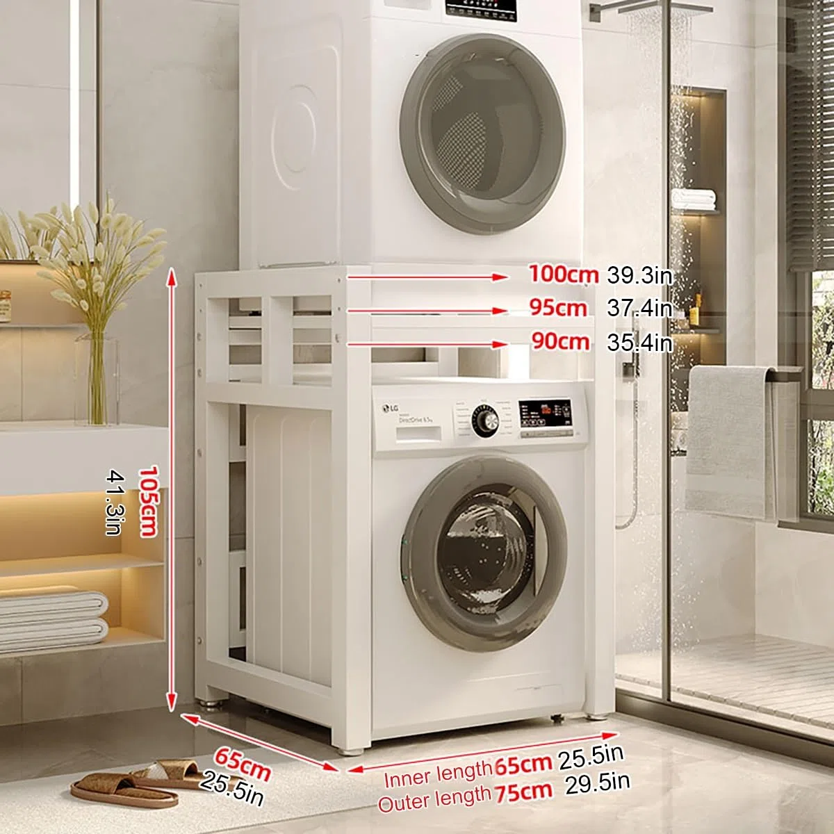 Scaffale Lavatrice Asciugatrice,Mobile Lavatrice Asciugatrice Colonna,Mobile Colonna Lavatrice Asciugatrice,Supporto Lavatrice Asciugatrice,3 Regolabili In Altezza,Per Bagno, Lavanderia(White)