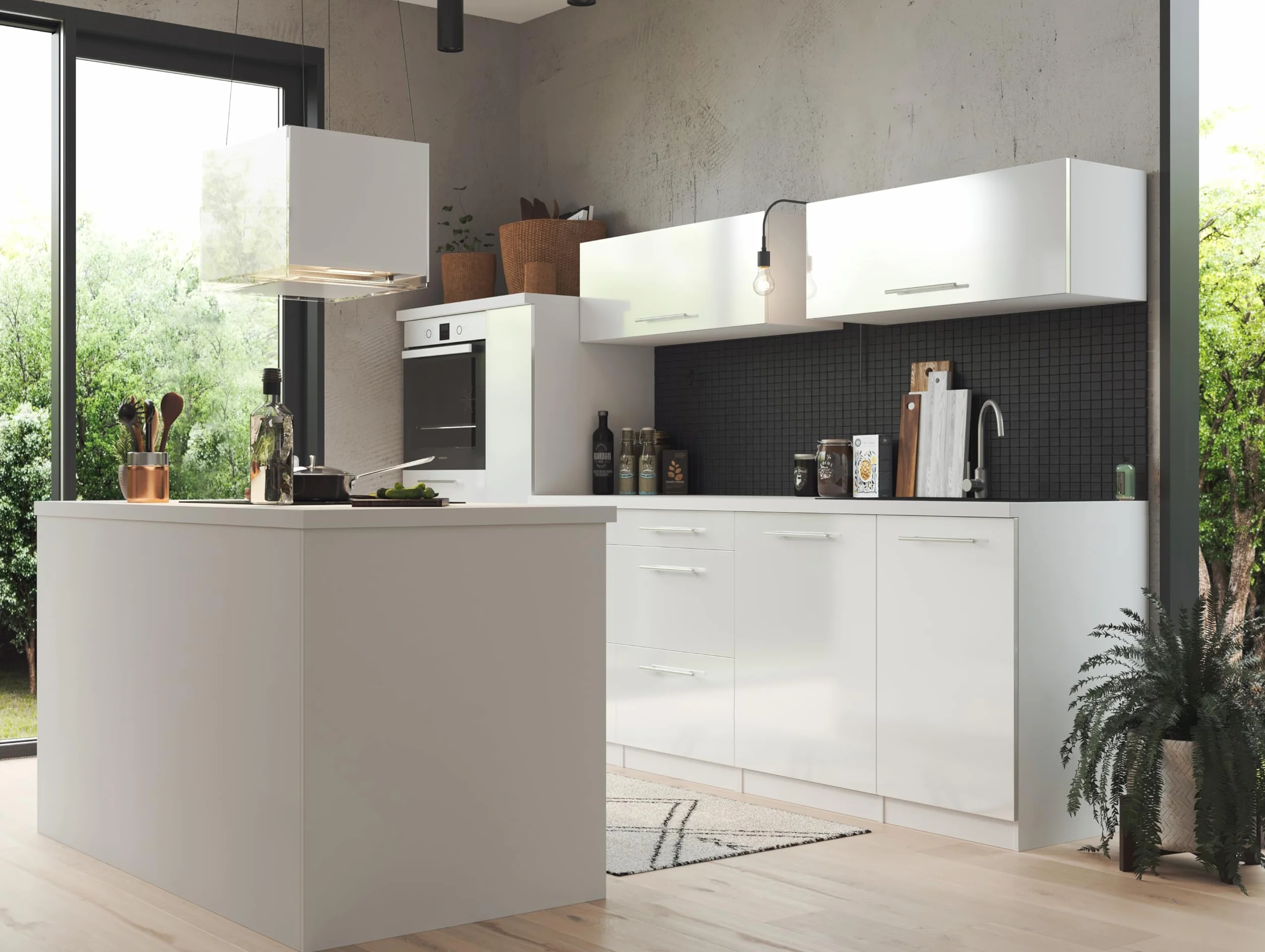 Respekta Centa Cappa aspirante/cappa a isola 50 cm/struttura in acciaio bianco con pannello copriluce in vetro/funzione di ricircolo / CH11050IW / A+ / 50 – 69 dB
