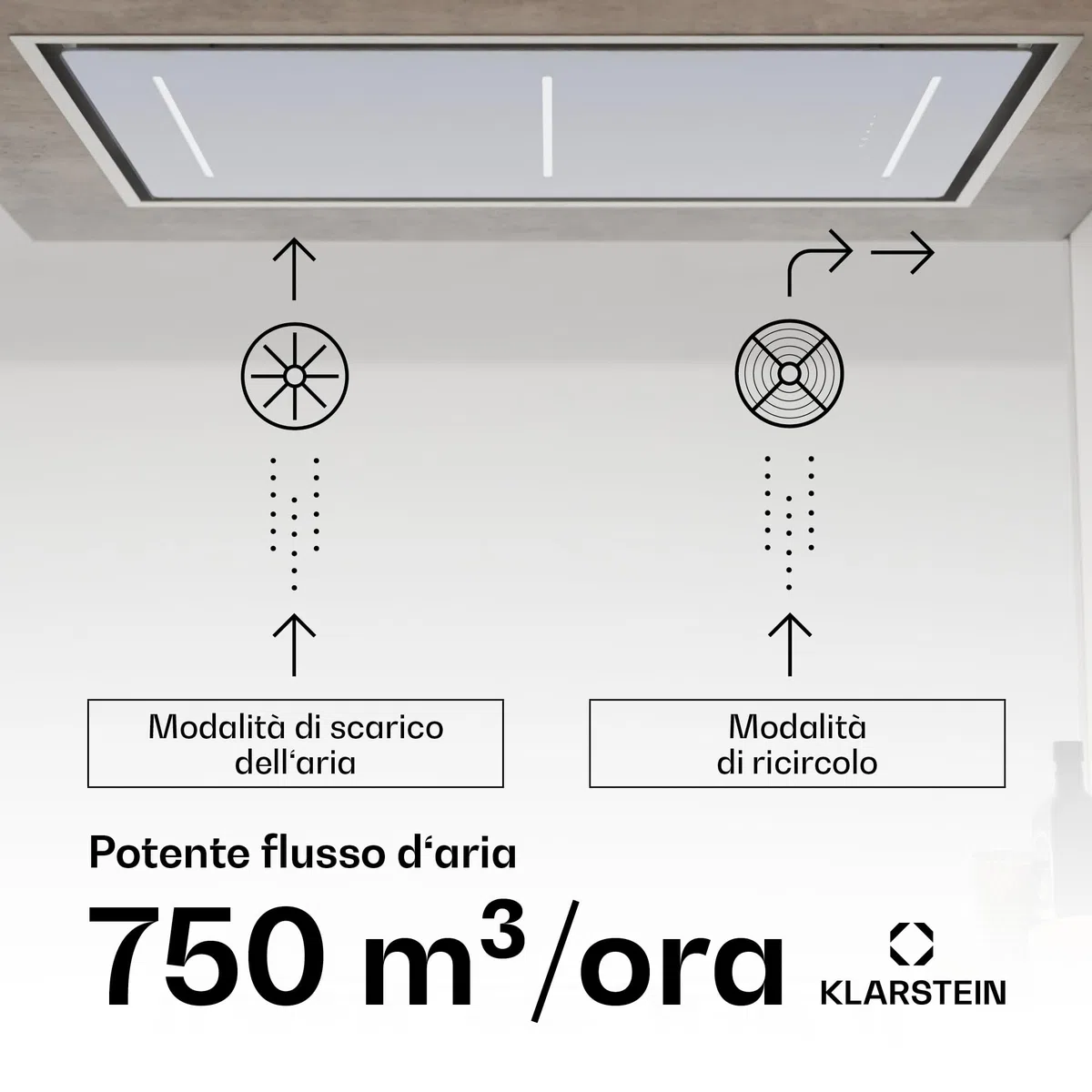 Klarstein LuxeAir - Cappa Aspirante, 750 m³/ora, Efficienza Energetica: A, Motore: 110W, Controllo Touch & WiFi, LED: 6000K, Filtri Antigrasso in Alluminio, Cappa da Cucina, Nero