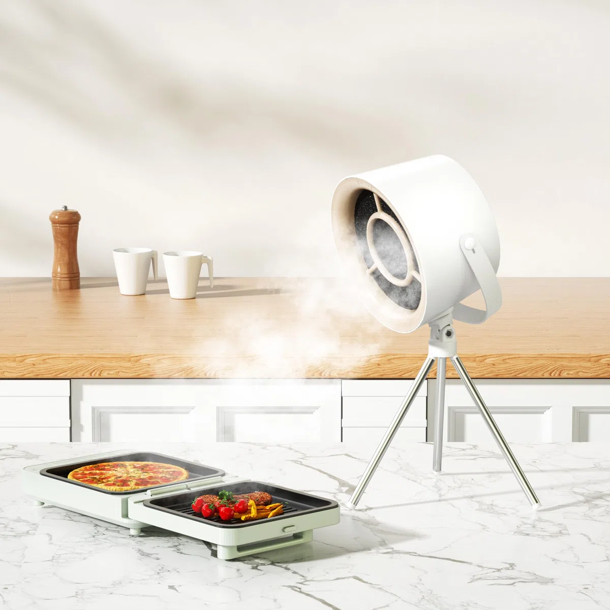 Mihoho Cappa aspirante portatile, cappa aspirante con filtro sostituibile, cappa per desktop con ventilatore di scarico a 3 marce, sfiato da cucina per barbecue, cucina, hot pot (bianco classico)