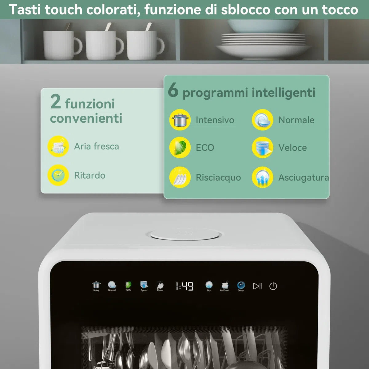 magicplux Lavastoviglie Portatile Senza Installazione, con Serbatoio Integrato 5L, Schermo a Colori, 5+3 Programmi e 3 Bracci di Lavaggio, 5 Coperti, per Appartamenti e Camper