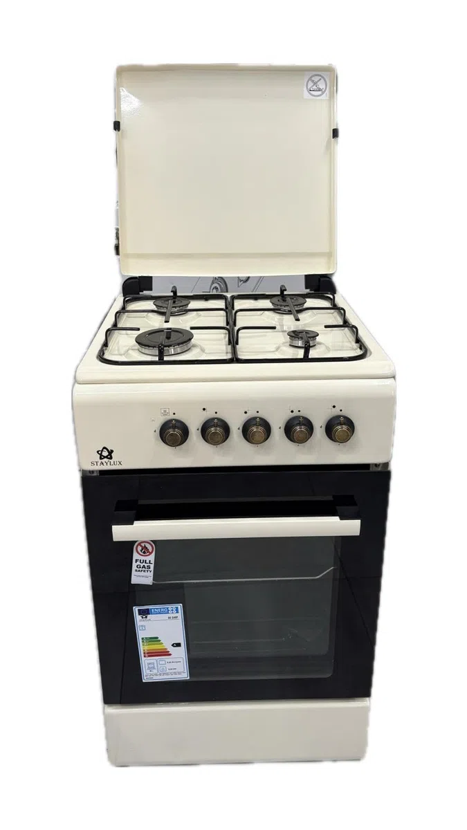 Cucina A Gas 4 Fuochi Con Forno A Gas 50 x 50 cm Colore Beige Rustico Crema Con Coperchio