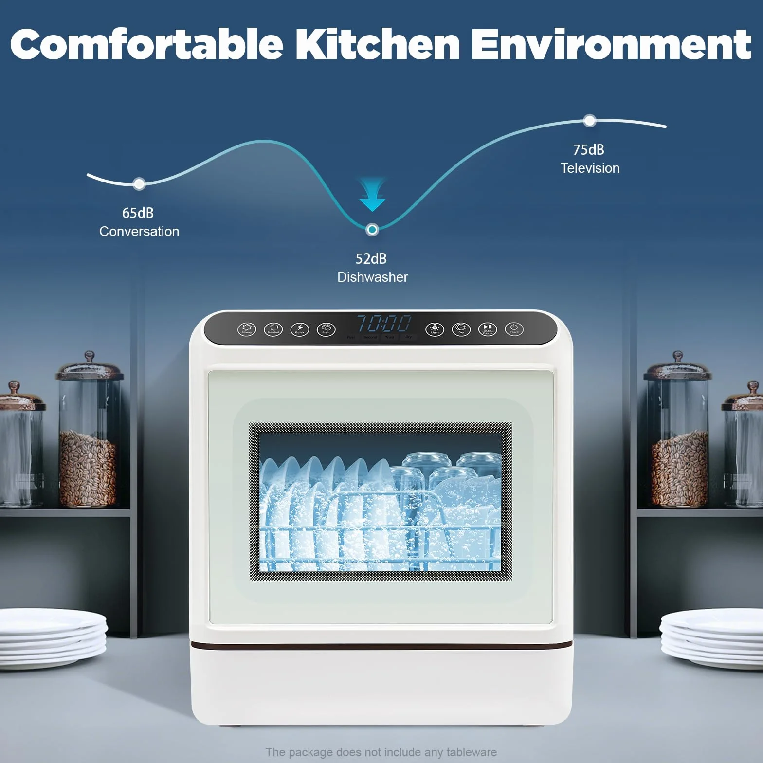1100W Lavastoviglie da Tavolo Portatile, Compatta 220V con Serbatoio Integrato in ABS PP Vetro Bianco per Cucine Piccole Appartamenti Famiglie