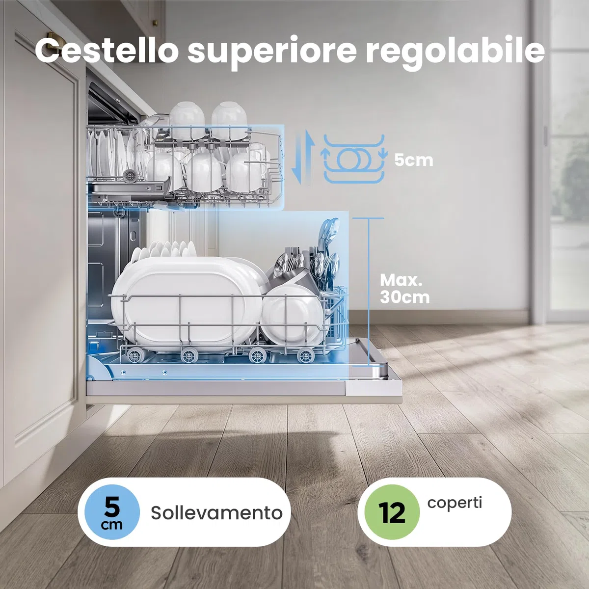 COMFEE' CDWPB1215P-W Lavastoviglie da Incasso 12 coperti 8 Programmi Home Connect Inox
