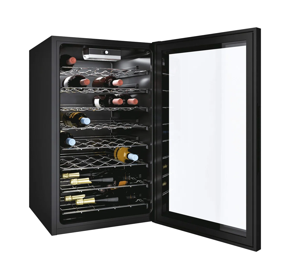 Candy DiVino CWC150EM/N Cantinetta Vino Refrigerata 41 Bottiglie Luci LED Anti UV Acciaio Inox Porta Reversibile 39 dBa 49x55x84.5 cm Nero