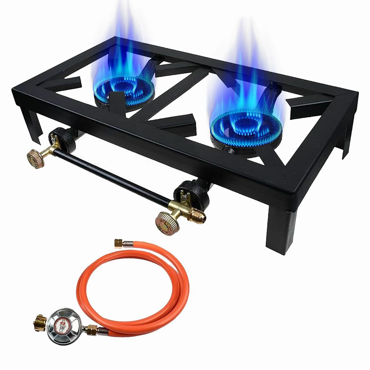 Fornello a gas da 8 KW, a 2 fiamme, con tubo da 1,2 m e regolatore di pressione da 50 mbar, fornello da campeggio per usi all'aperto