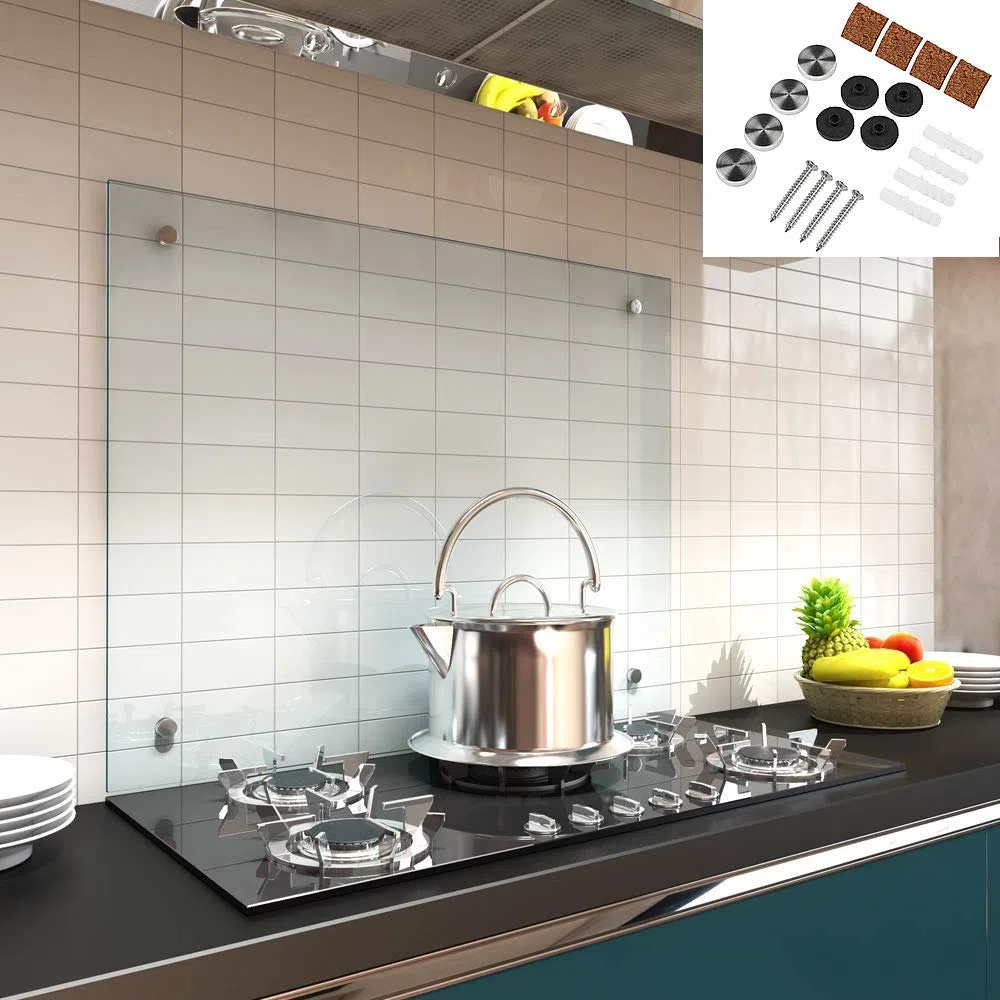 Melko®, parete da cucina in vetro, paraschizzi per piano cottura, vetro di sicurezza ESG da 6 mm, lasta trasparente 80 x 50 cm
