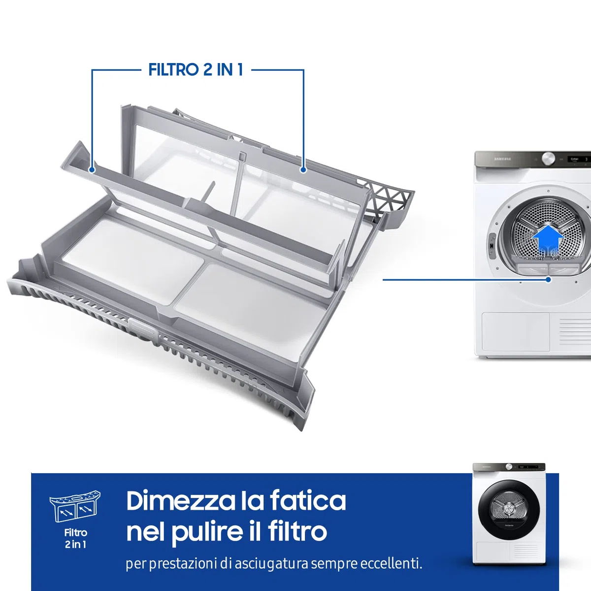 Samsung Asciugatrice DV90T5240AT/S3, 9 Kg, a pompa di calore, 60 x 85 x 60 cm, Porta Reversibile, Libera installazione