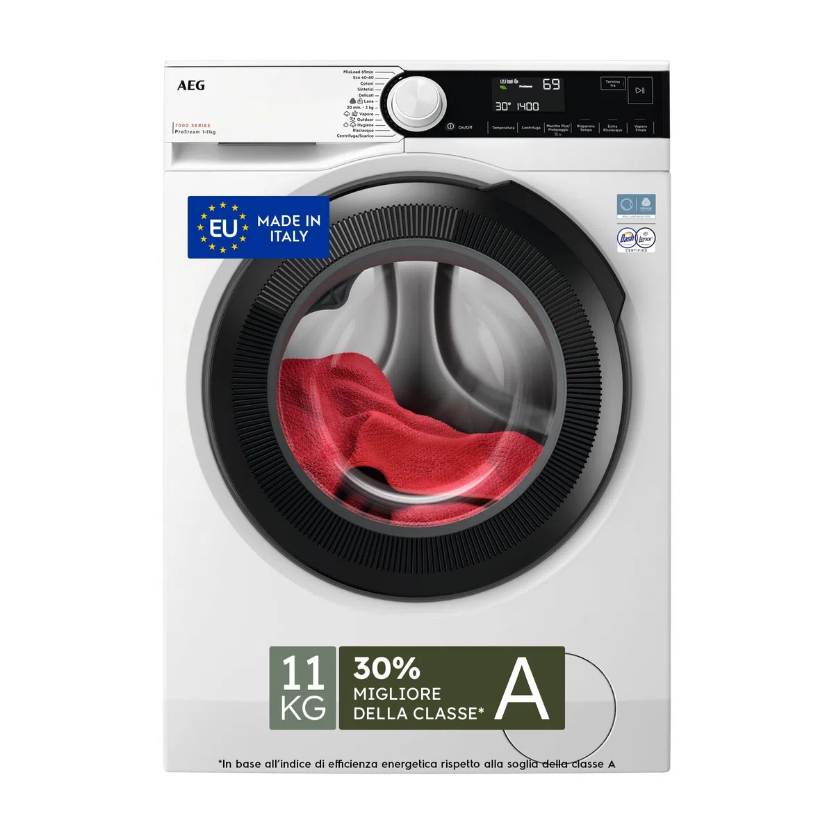 AEG Lavatrice Carica Frontale Serie 7000 ProSteam, 11 kg, LR7FD114B, Vapore Refresh, Tecnologia PreciseWash, Cesto Care Drum, Classe Energetica A, Motore Inverter, 1351 giri/min, 636x847x597 mm