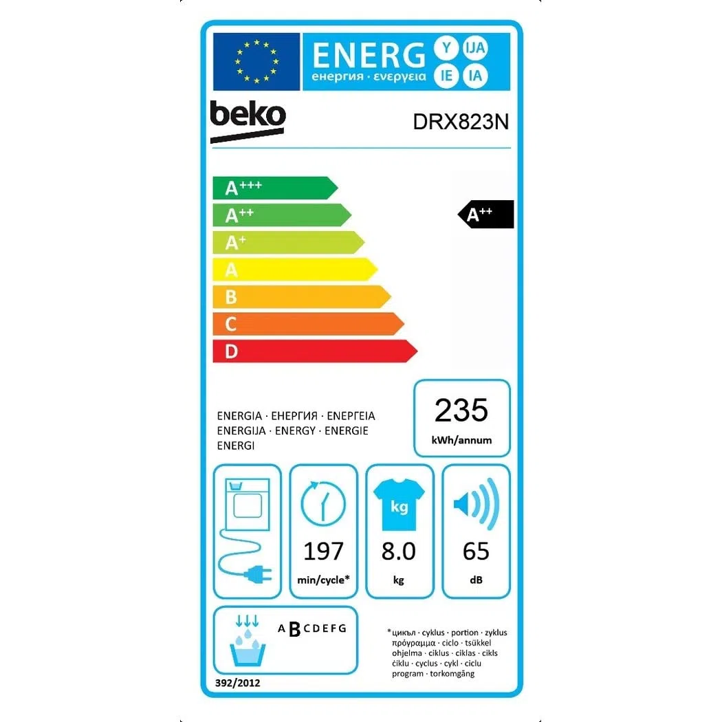 Beko - DRX823N - Asciugatrice Standard 8kg, Classe A++, linea estetica Basic, Partenza ritardata, bianco (Ricondizionato)
