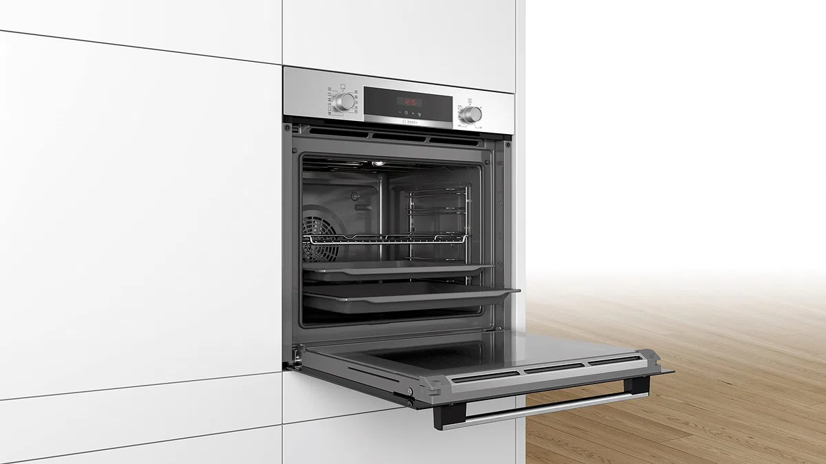 Bosch Elettrodomestici Forno Incasso Elettrico Serie 4, HBA574BR00 Forno Elettrico Ventilato da Incasso in Acciaio Inossidabile, Classe A, con 7 Programmi Cottura E Display LED, 71 Litri