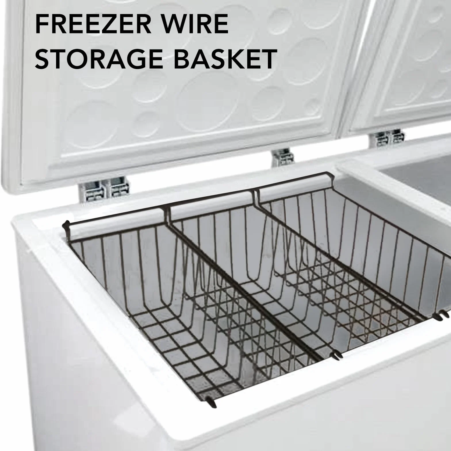 Cestino portaoggetti in filo metallico per congelatore da 2 pezzi, rivestito in PE, contenitore organizer nero per ripiani del frigorifero (-3113230263713)