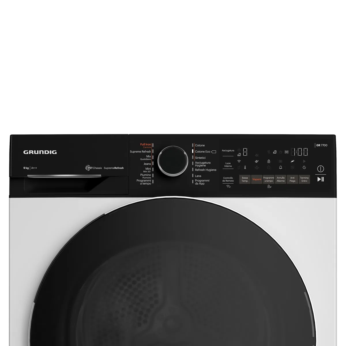GRUNDIG - GTP6324WI-IT - Asciugatrice 9kg, Classe A+++, Display Touch PRO, VAPORE SupremeRefresh, porta reversibile, Wi-Fi, dba 63 AxLxP 84x60x65,3