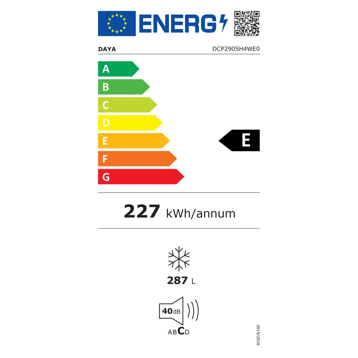Daya congelatore orizzontale DCP290SH4WE0, 287 litri, classe E, super freezing, winter security, silenzioso 40 dB(A), autonomia senza corrente 28 ore