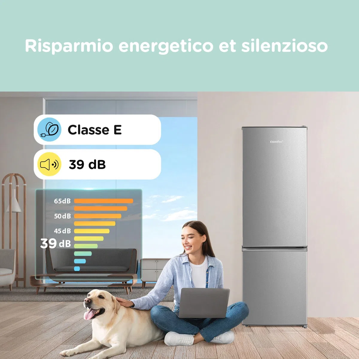 COMFEE' RCB359IX2 262L Frigorifero Combinato, Low Frost, 177,5 cm, 39 dB, LED, Inox