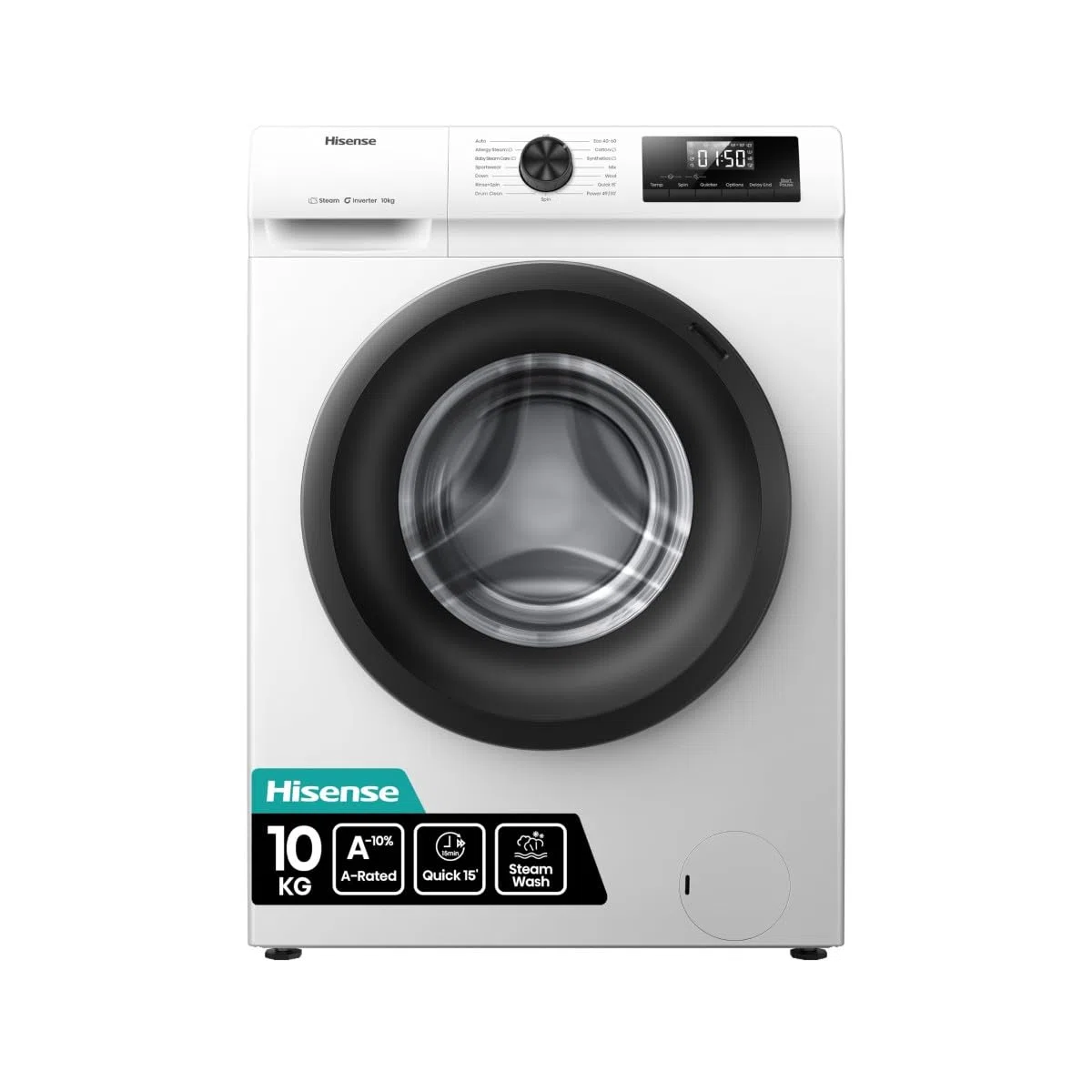Hisense WF1Q1041BW Lavatrice Classe A 10 kg 1400 giri/min 84,5 cm x 59,5 cm Bianco Funzione Vapore