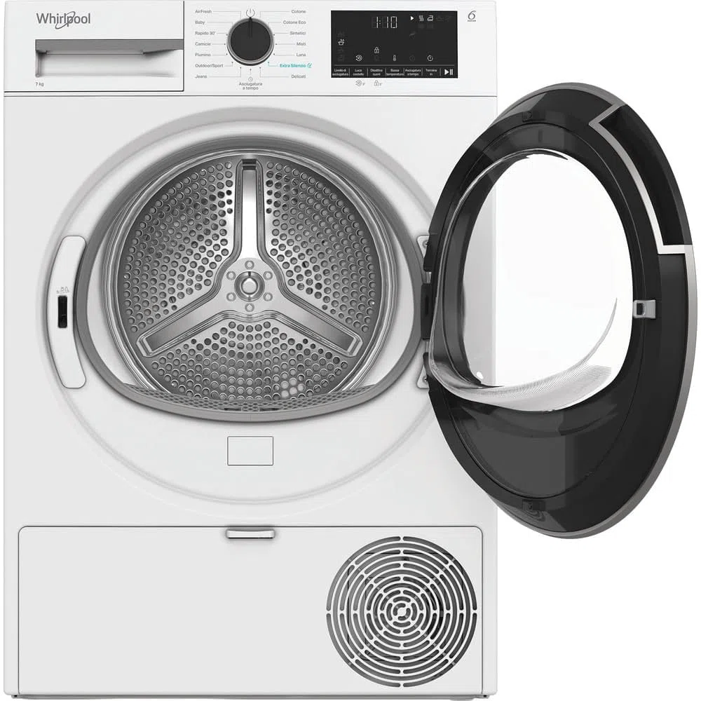 Whirlpool C WD R47M WBS IT, Capacità 7kg, classe C, colore White, Display digitale XL, porta nera, Slim | Profondità mobile: 46 cm, Wi-Fi