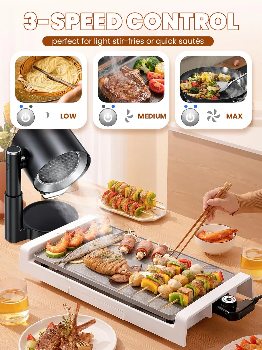 NEWTRY Cappa aspirante portatile – Potente 3 velocità di aspirazione compatta Mini aspiratore portatile con 2 filtri lavabili per casa, cucina, roulotte, esterni, hotpot Grill