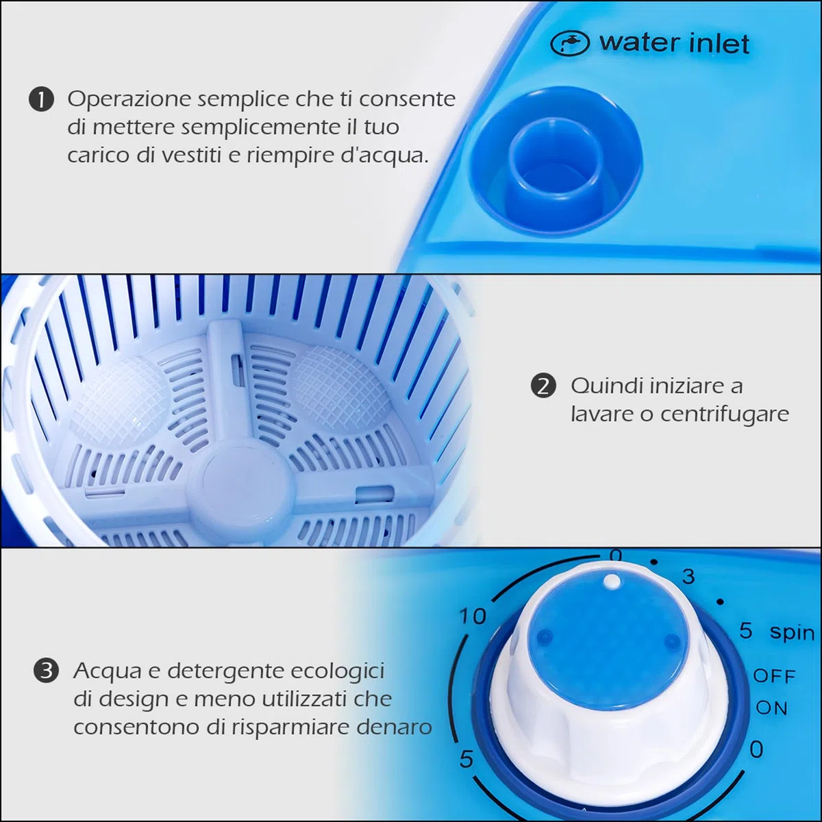 COSTWAY Mini Lavatrice con Centrifuga, Semi Automatico, Lavatrice Compatta Portatile con Funzione Timer, Ideale per Dormitorio e Campeggio, 2,5 kg, 170 W