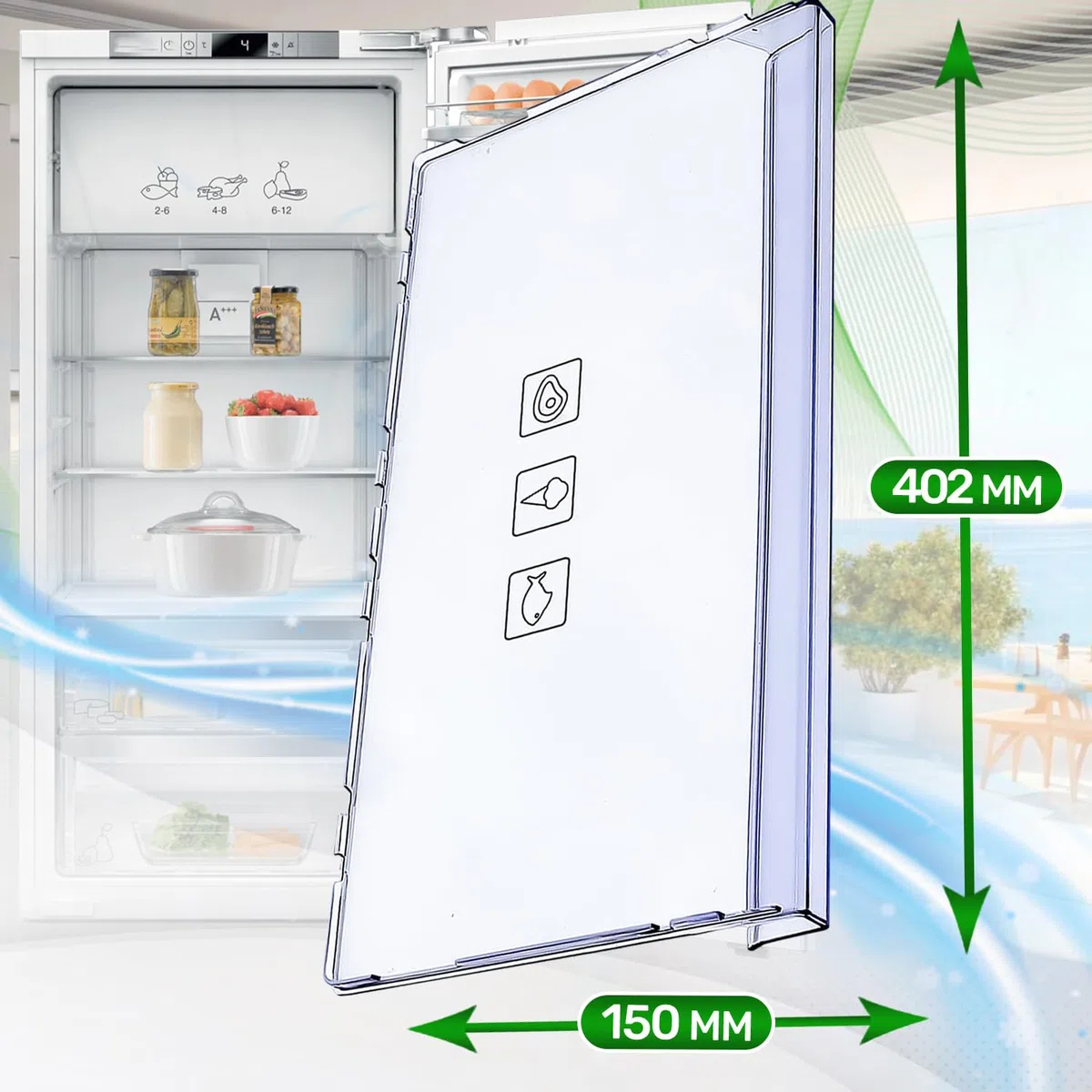 ONIX TECH Pannello Frontale del Cassetto per Frigorifero e Congelatore 402x150x36 mm con Codice Originale 4640640200 4638250500 per Beko - Garanzia di 5 Anni