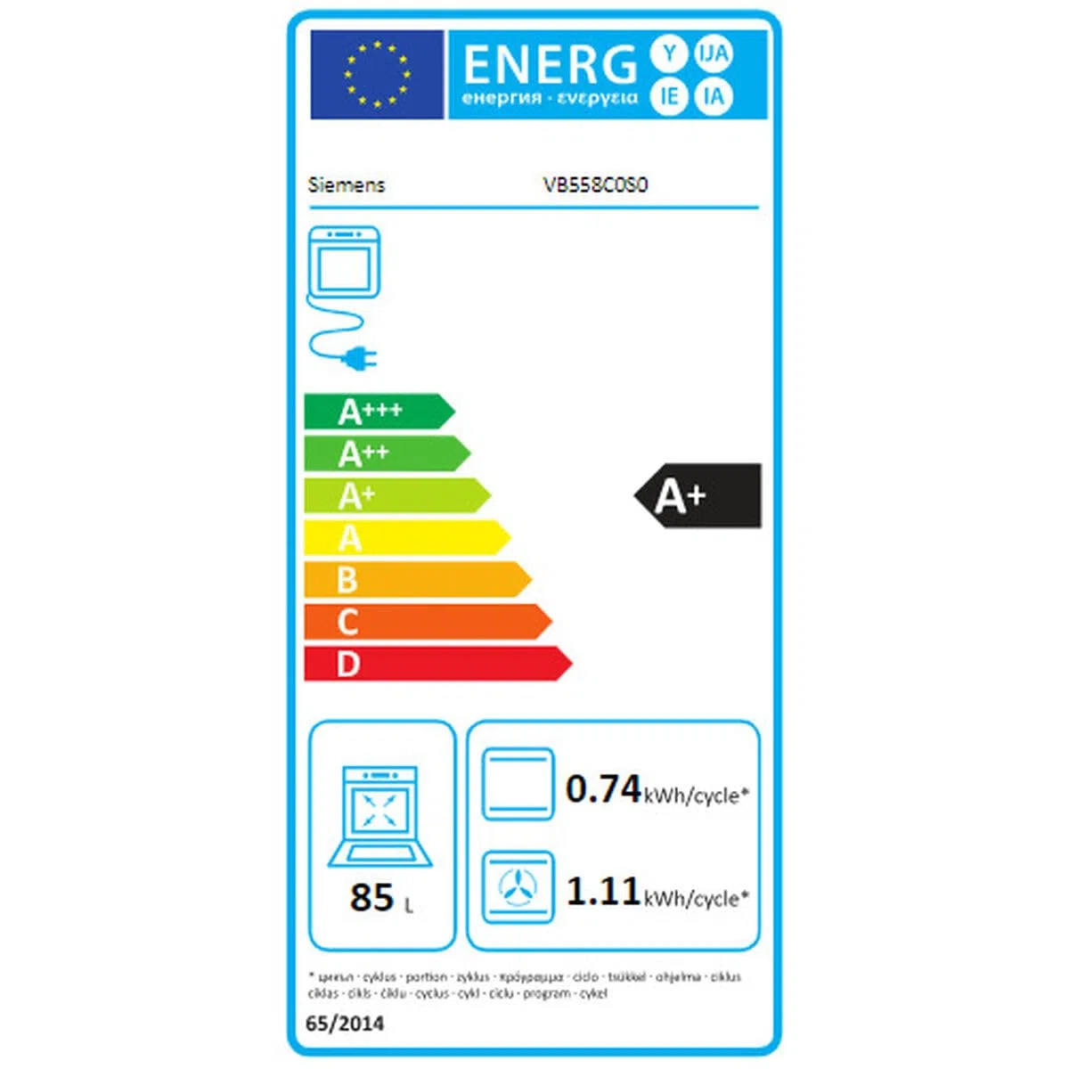 Siemens iQ500 VB558C0S0 forno Forno elettrico 85 L 3100 W Nero A+