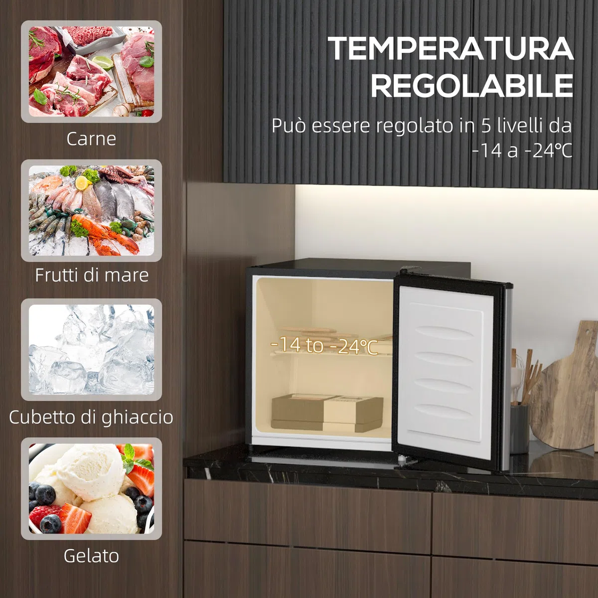 HOMCOM Mini Congelatore 35L, Congelatore Piccolo Silenzioso, Porta Reversibile, Libera Installazione, Temperatura Regolabile -14 ℃- -24℃, Ripiano Rimovibile, Freezer per Ufficio Hotel, 47x44.2x48.8 cm