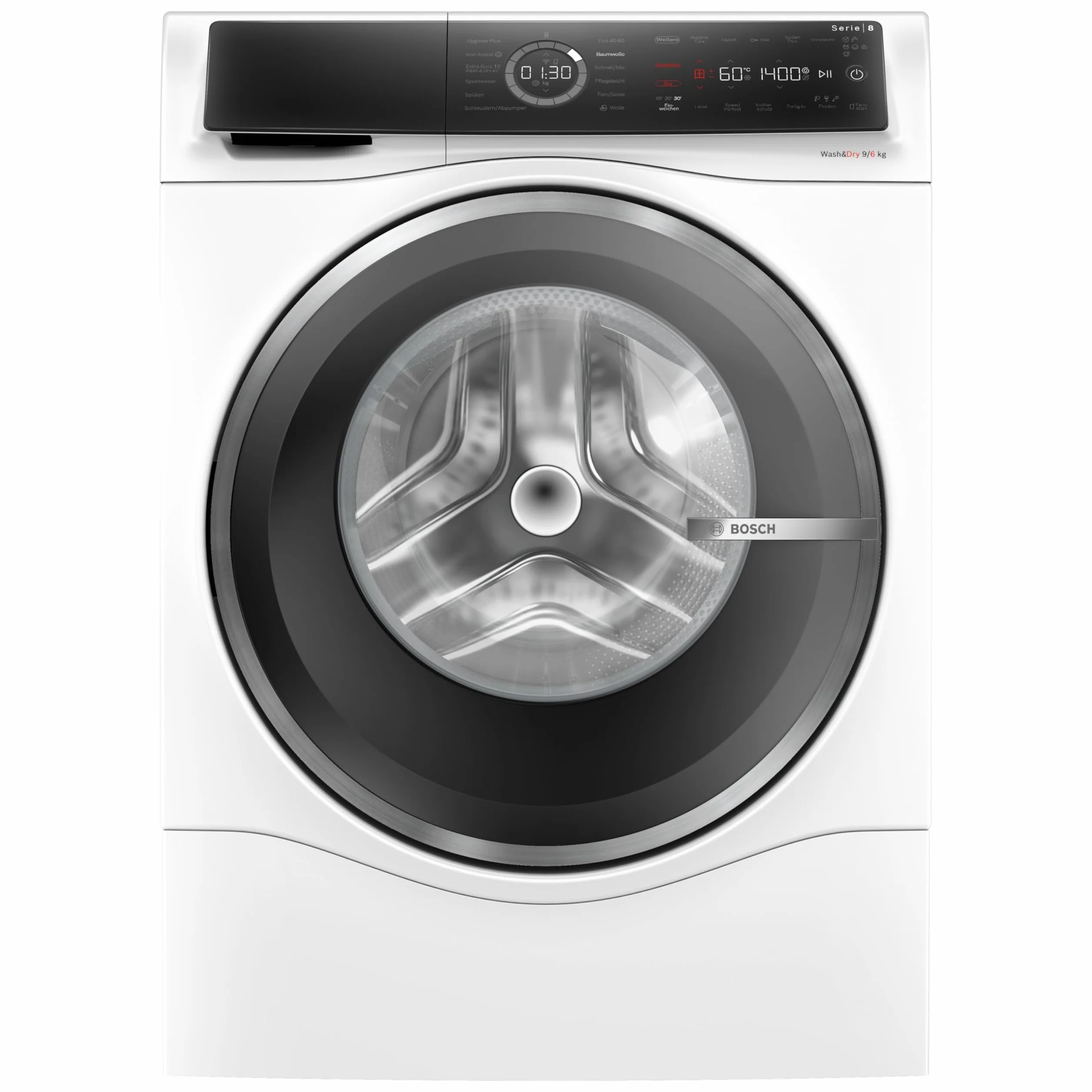 BOSCH WNC244070 - Lavasciuga serie 8, caricamento frontale con capacità 9/6 kg, 1400 giri/min, Home Connect, EcoSilence Drive, Iron Assist, SpeedPerfect, AutoDry, bianco, 60 cm