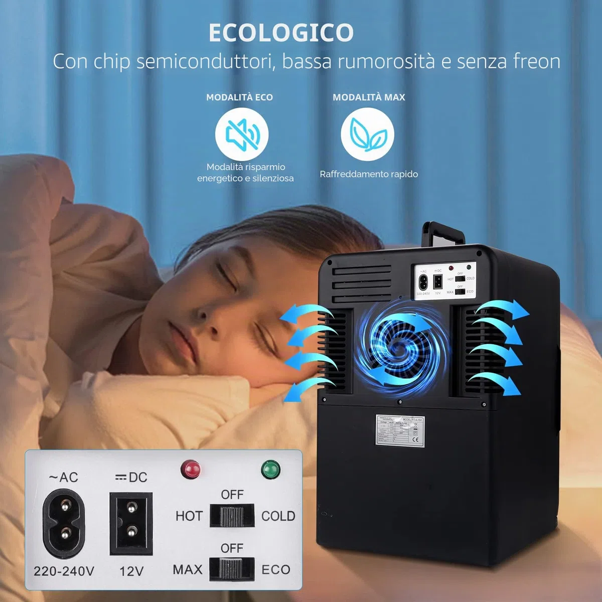 Cumeod Mini Frigo da 15 Litri/21 Lattine, Frigorifero Piccolo con Funzione di Raffreddamento e Riscaldamento, 220V AC/12V DC per Casa, Ufficio e Viaggio, Cosmetici, Bevande, Cibo, Mode Max et ÉCO