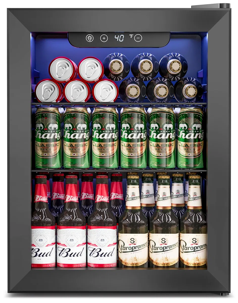 Feelfunn - Piccolo frigorifero per bevande da 1,7 piedi cubi - Mini frigorifero da 68 lattine con porta in vetro per bibite, birra, vino - Piccolo frigorifero per camera da letto, ufficio