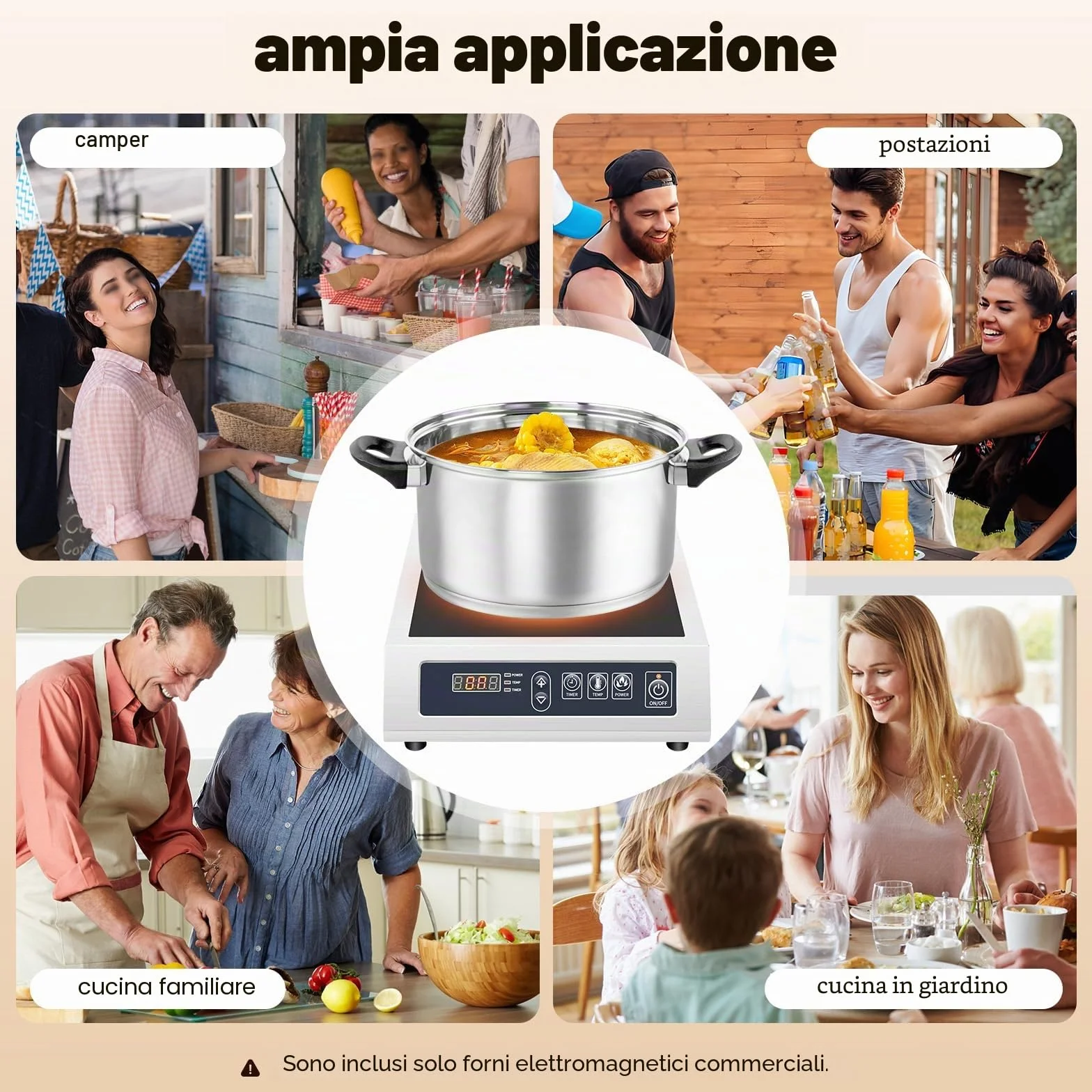 Piano cottura a induzione, 3500 W, commerciale, 11 livelli di potenza, indicatore LED, rilevamento automatico, piano cottura professionale in acciaio inox con bobina di rame e portata 75 kg, per