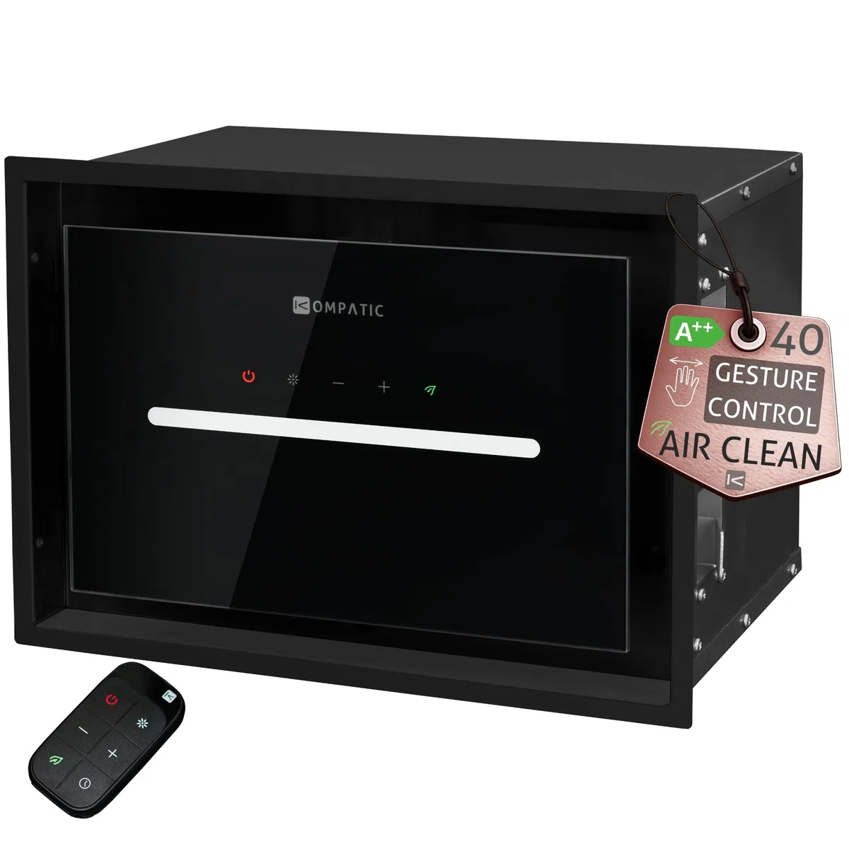 HANA 40 KPHN40BIB Cappa aspirante Incasso, A++, 40 cm, Controllo gestuale, Touch, Telecomando, Modalità purificazione aria, 450 m³/h, LED dimmerabile, Regolazione temperatura colore, Nero