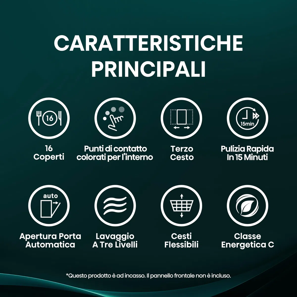 Hisense HV16C Lavastoviglie Classe C 16 Coperti Terzo Cesto 43dB 6 Programmi Partenza Ritardata Total Dry Incasso
