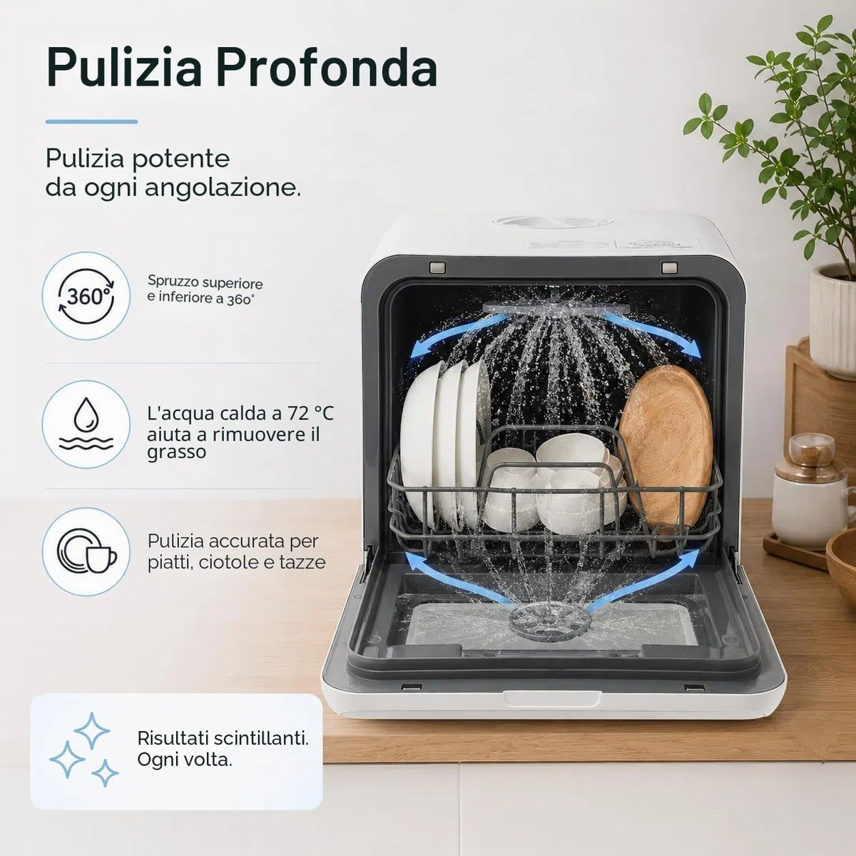 Lavastoviglie da tavolo per 4 – 6 coperti, 6 l, serbatoio dell'acqua integrato, mini lavastoviglie con senza collegamento dell'acqua, 4 programmi di pulizia, touch control e display a LED