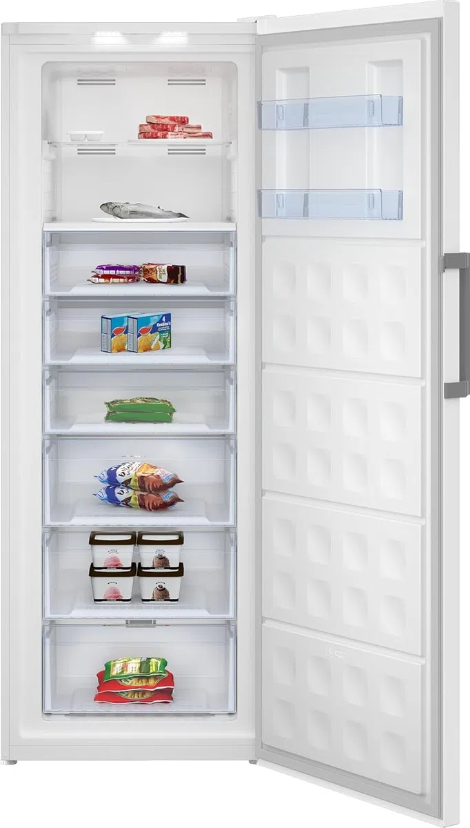 Beko RFNE448E55W - Congelatore, volume netto da 404 l, senza gelo, funzione congelatore rapido, display multifunzione, 6 cassetti congelatore + 2 scomparti, 36 dB (A), utilizzabile in ambienti non