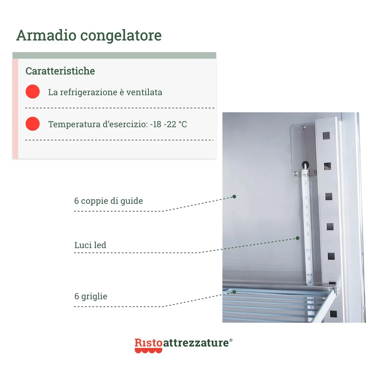Armadio congelatore refrigerato in acciaio inox 2 ante 1400 lt -18-22°C