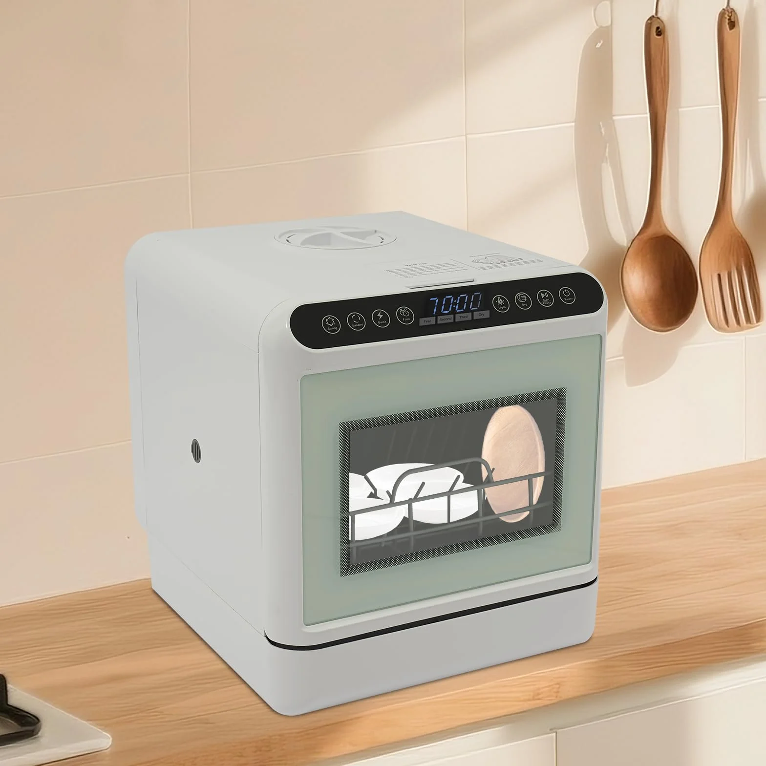 Lavastoviglie da tavolo, mini lavastoviglie con serbatoio dell'acqua da 6 l, 1100 W, 4 programmi, con asciugatura all'aria, controllo touch per 4-6 persone, compatta e portatile