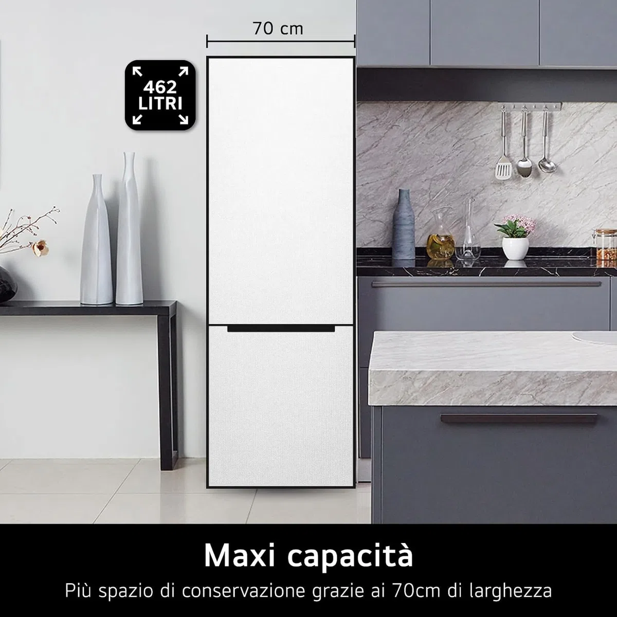 LG GBB567PZCMB Frigorifero Combinato Total No Frost, 462L, Larghezza 70cm, Wi-Fi, Door & Linear Cooling, Cassetto Fresh Balancer, Display Esterno, Compressore Smart Inverter, Inox