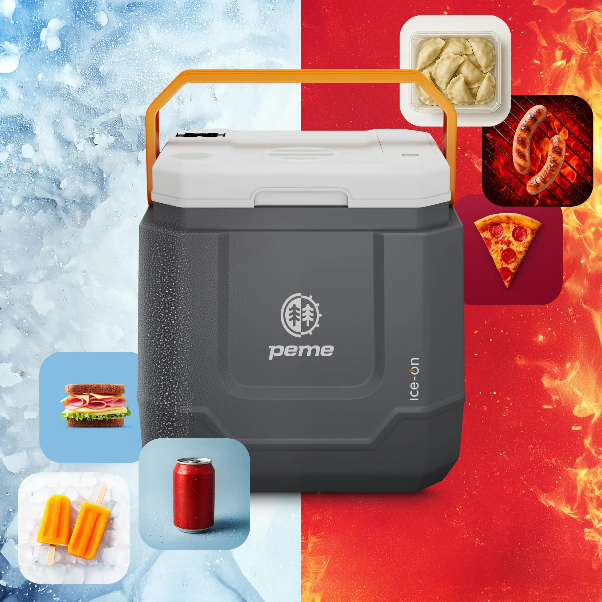 peme Frigorifero Portatile Elettrico Congelatore Termoelettrico Frigo Campeggio Auto 12v 220v Doppia Alimentazione per Camper Ricaricabile Congelatori Viaggio con Speaker Car Fridge USB - 31,5L Trip