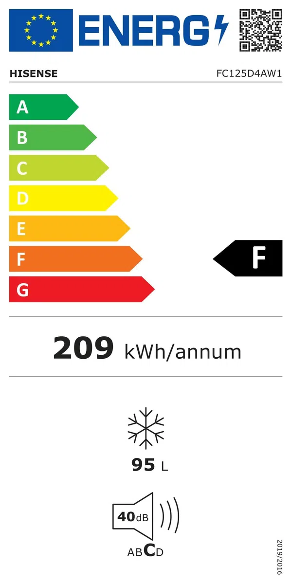 Hisense FC125D4AW1 Congelatore a Pozzo 95 L di capacità, Silenzioso 40 dB, Bianco, 54.6 x 47.9 x 85.4 cm