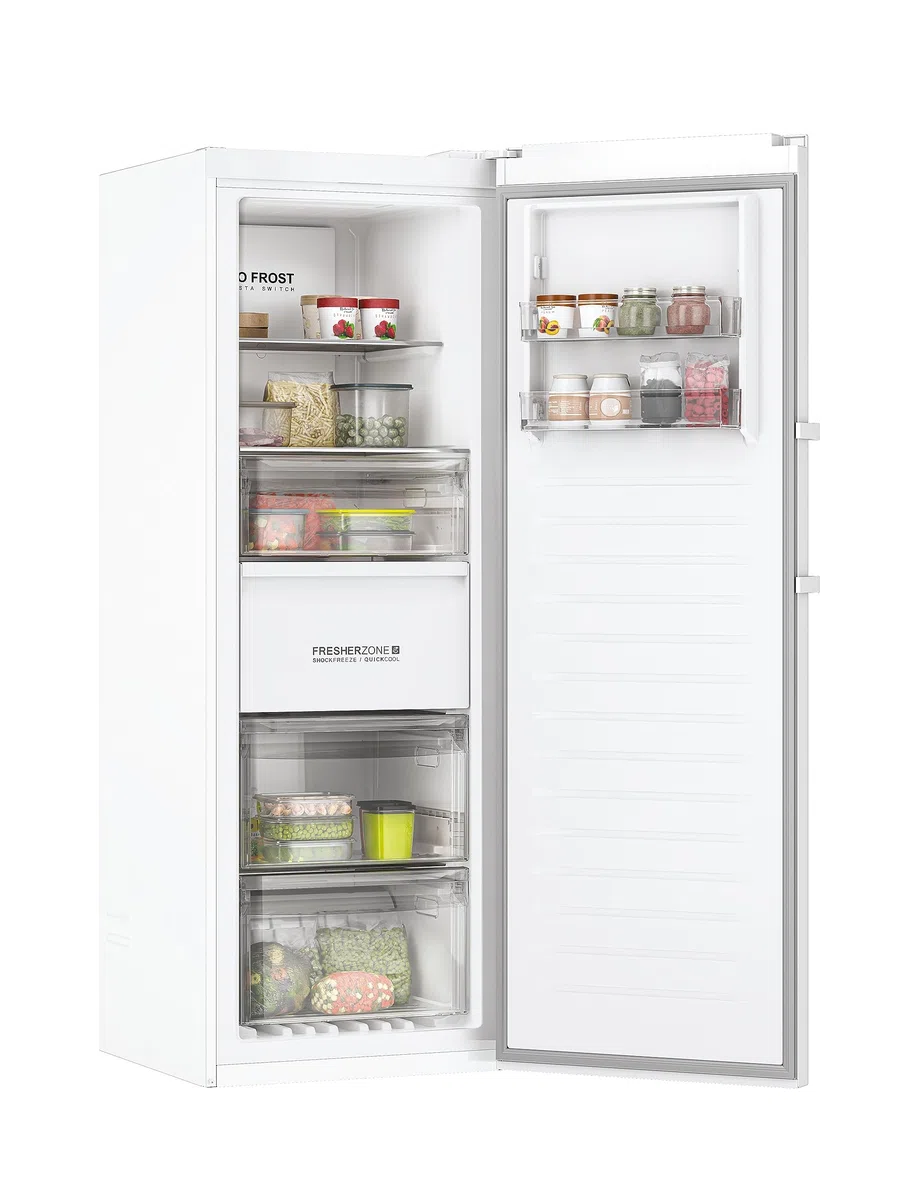 Haier Instaswitch Congelatore Verticale a Cassetti, 285 Litri, Monoporta, Connessione Wi-Fi e BLE, No Frost, con Luce LED, Classe E, Libera Installazione, 59,5 x 67,5 x 171 cm, Bianco - H3F285WEH1