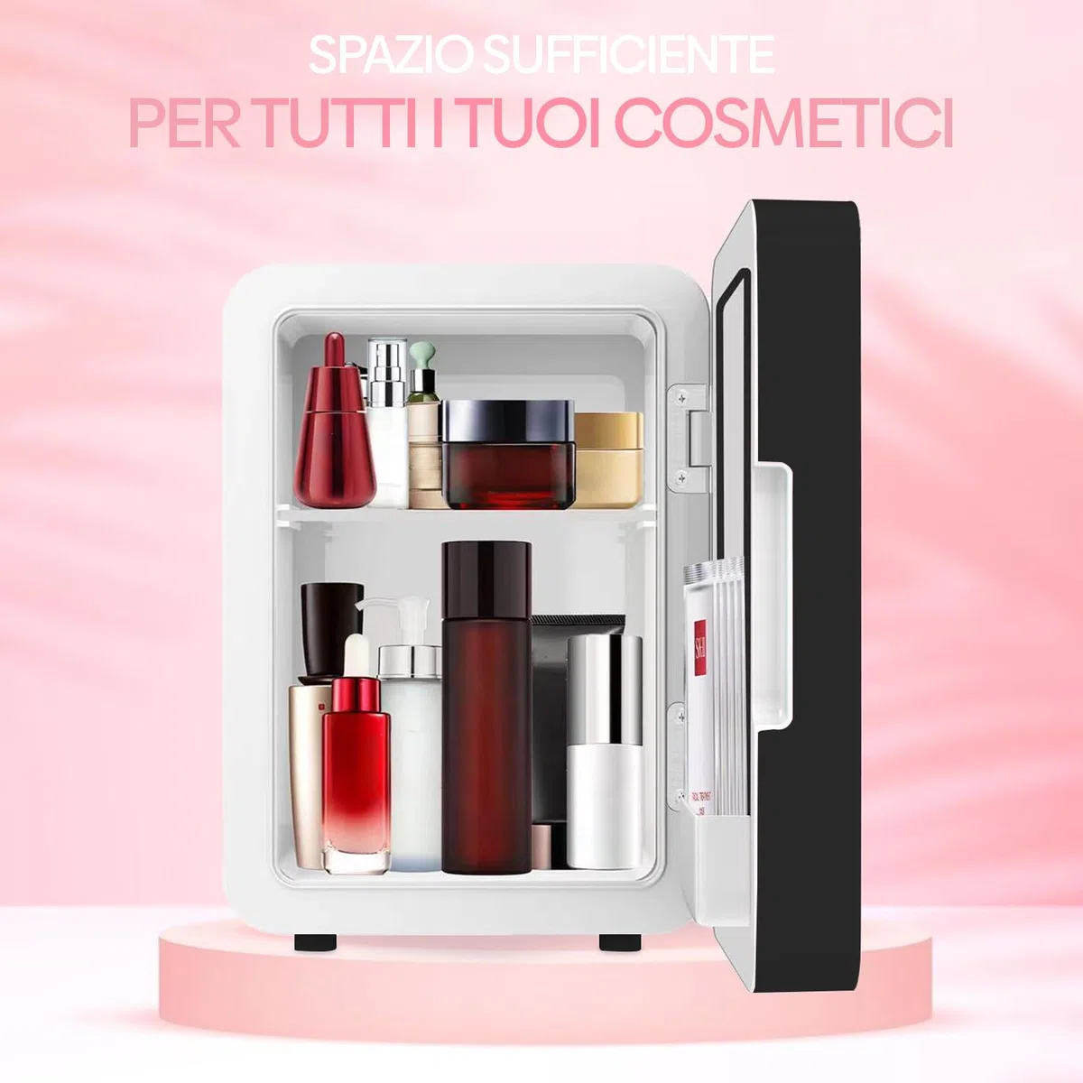 Olvy Frigorifero Cosmetico da 4 Litri, Mini Frigo Portatile con Specchio a LED, Piccolo Frigorifero per Skincare, Raffreddamento e Riscaldamento, per la Camera da Letto, Nero
