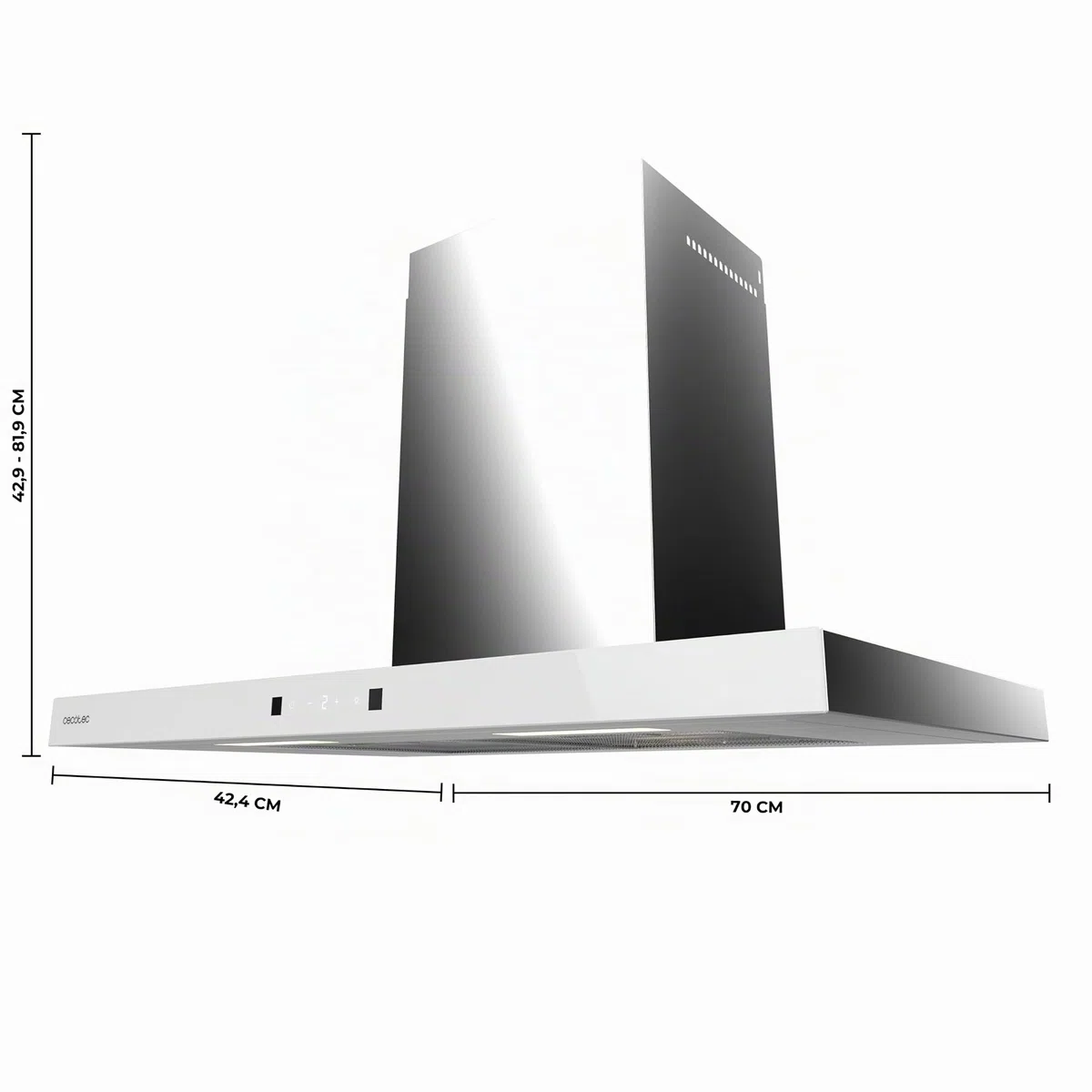 Cecotec Cappa Aspirante a T Bolero Flux TT 704400 Inox A++, 70cm, 413,3m³/h Aspirazione, Classe A++, Controllo Touch Invisibile, Hand Movement Control, Funzione Booster, Filtri Lavabili