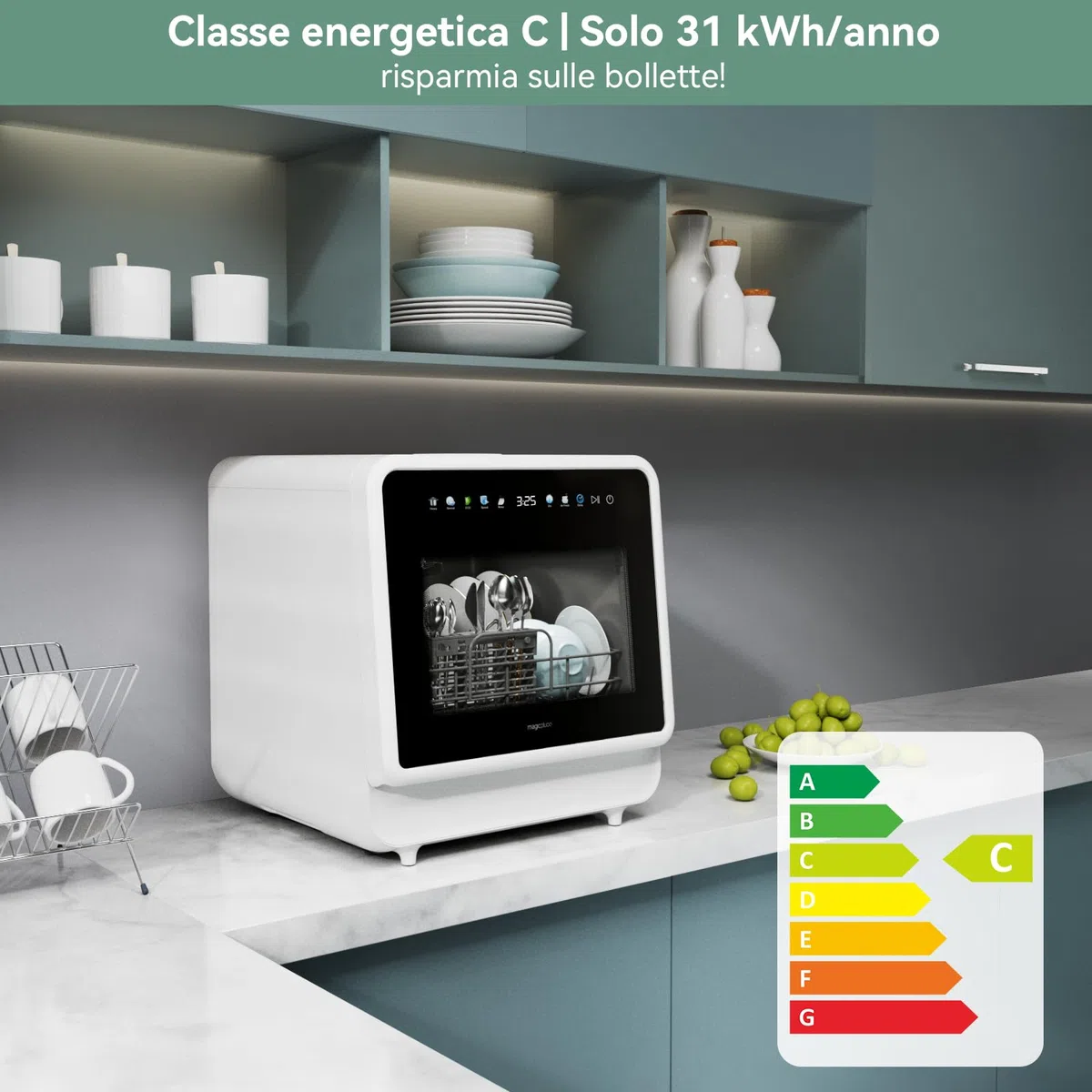 magicplux Lavastoviglie Portatile Senza Installazione, con Serbatoio Integrato 5L, Schermo a Colori, 5+3 Programmi e 3 Bracci di Lavaggio, 5 Coperti, per Appartamenti e Camper