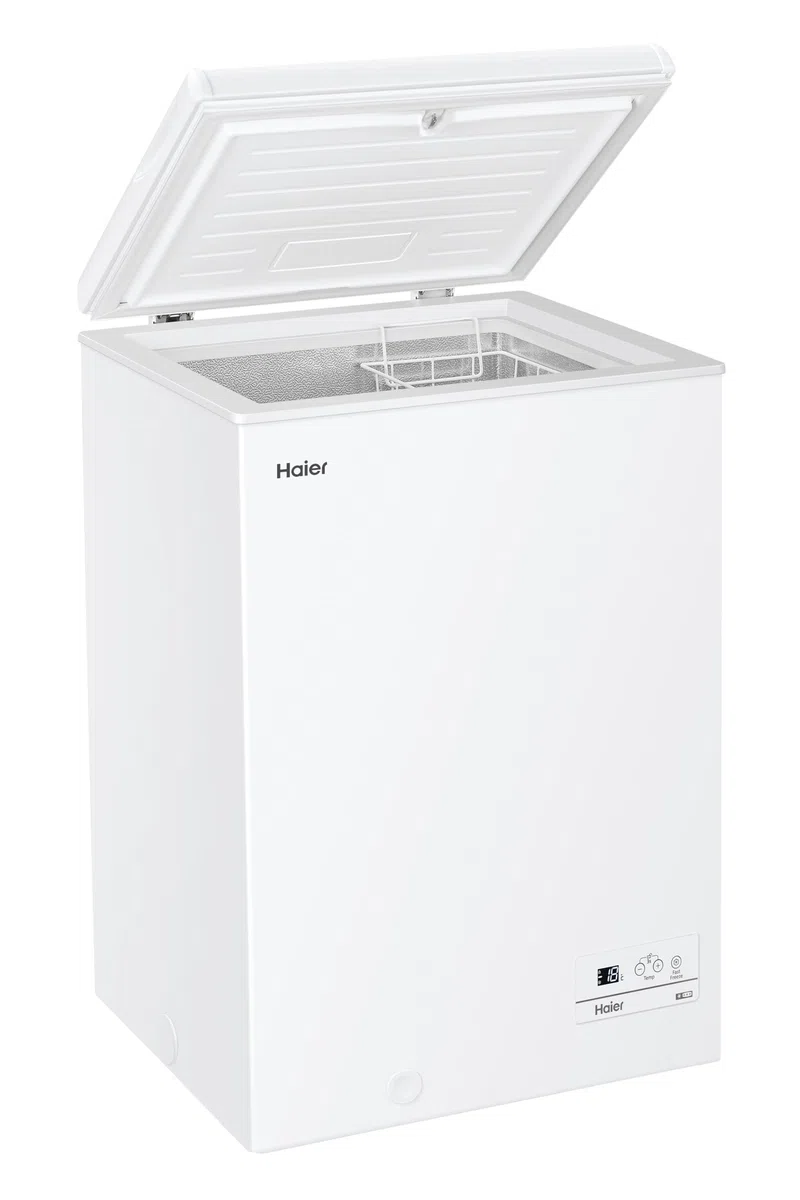 Haier Chest Serie 3, Congelatore a Pozzetto 97L, Classe E, Congelamento Rapido, Display, 84,5x54,5x49 cm (AxLxP), Freezer Statico Compatto, HCE100E - Bianco