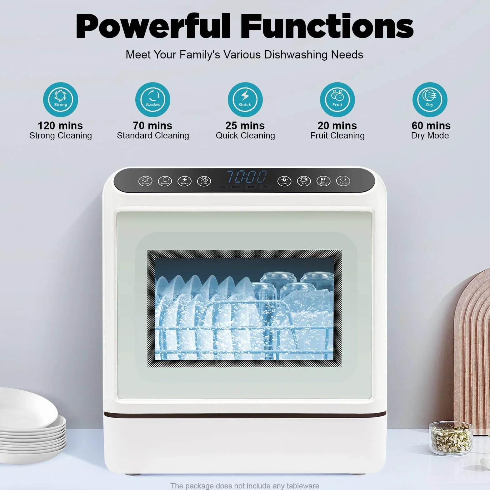 1100W Lavastoviglie da Tavolo Portatile, Compatta 220V con Serbatoio Integrato in ABS PP Vetro Bianco per Cucine Piccole Appartamenti Famiglie