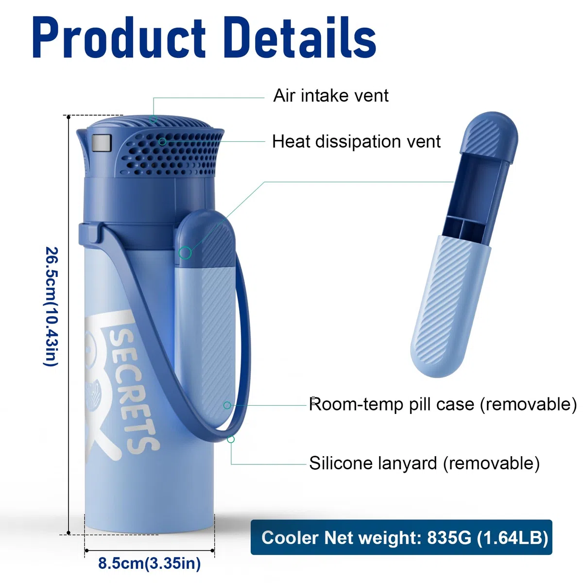 Frigo per Insulina da Viaggio, ad alta Capacità 8-9 penne, 2-8℃ USB Frigorifero per Medicinali Portatile, Borse per Insulina con 4 ghiaccio biogel, blu