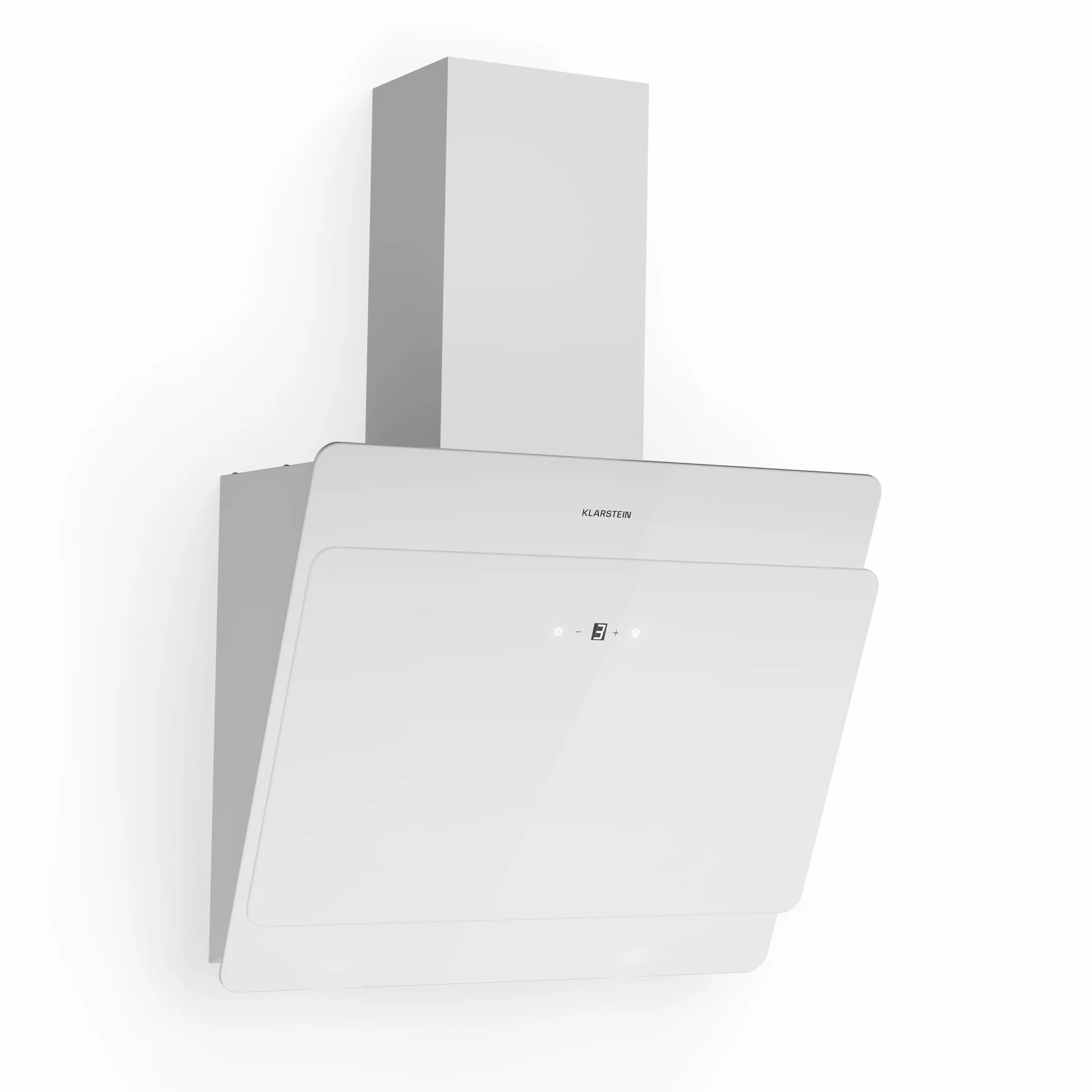 Klarstein Cappa Aspirante 60 cm, Cappa Cucina, Cappa Filtrante in Acciaio Inox, Scarico: 620m³/h, Illuminazione LED, Pannello Touch, Filtro Per Ricircolo, Safety Glass, Classe Energetica B, Bianco