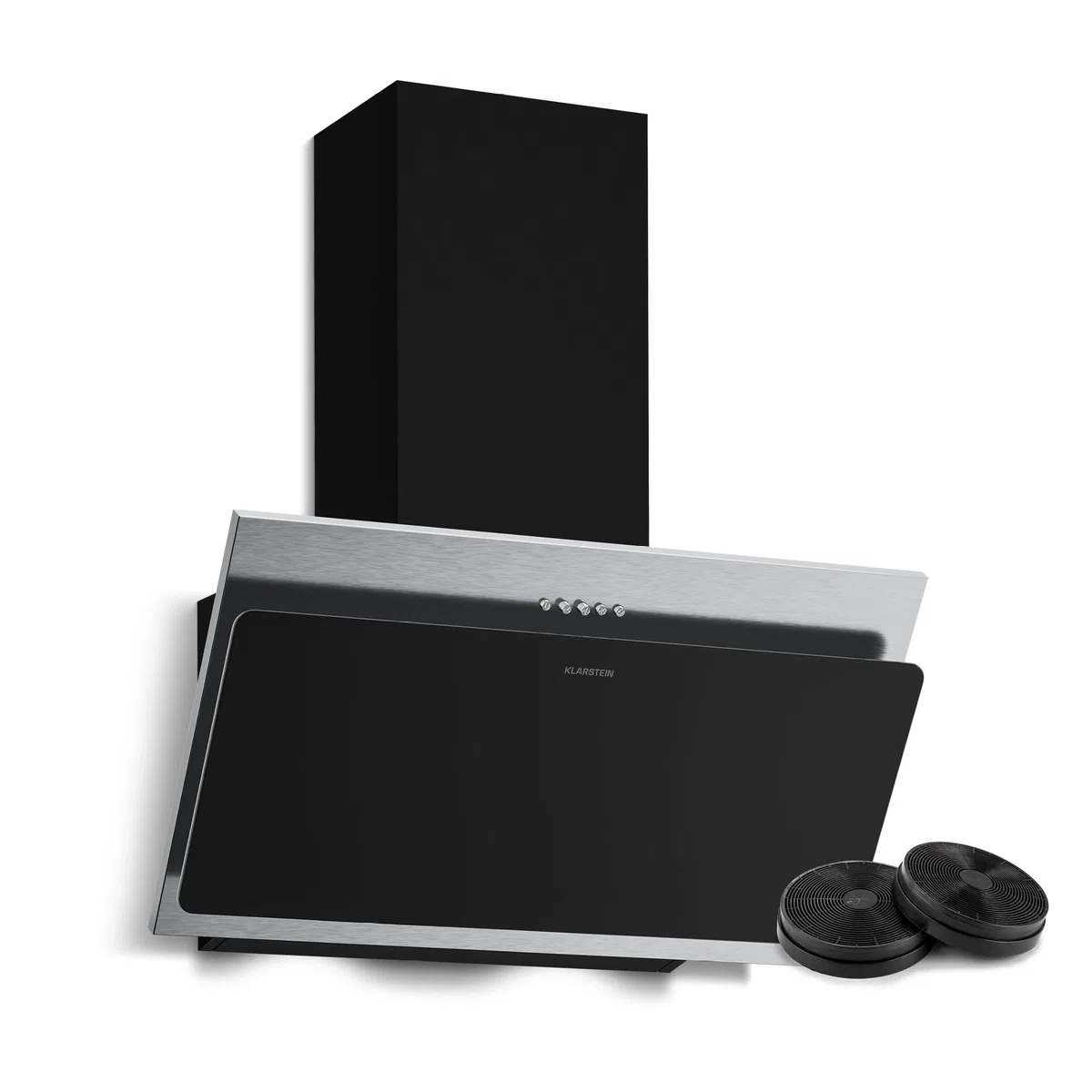 Klarstein Alessia Cappe Inclinate - 60cm Cappa Angolare, 404 m³/h, LED, A+++, 3 Velocità & Boost, Filtro Carbone, Acciaio Inox & Vetro Nero, Aspirante o Ricircolo, Cappa Cucina