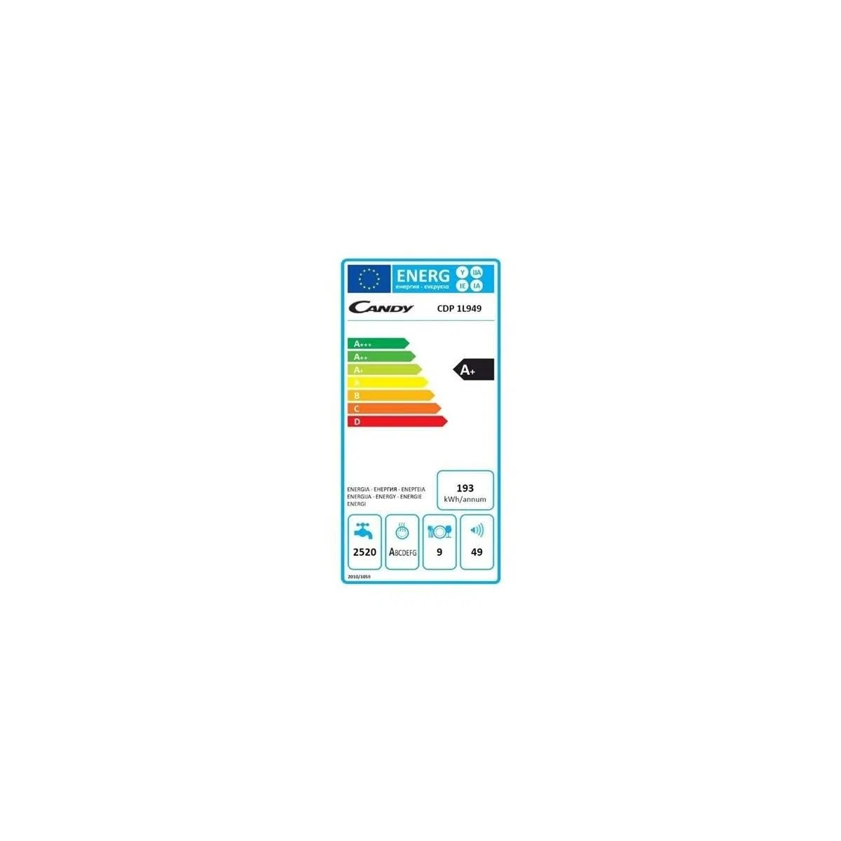 Candy CDI 1L949 Lavastoviglie da Incasso Slim, 9 Coperti, a Scomparsa, 44.5x54x82 cm, Bianco, Classe F